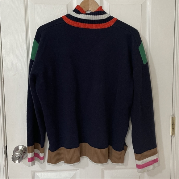 Maeve Navy & Green Chevron Half-Zip Sweater Size M - Picture 6 of 12